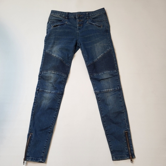Free People Jeans Skinny Moto Style Zippered Pockets Ankles Dark Wash Waist 28 - Picture 2 of 8